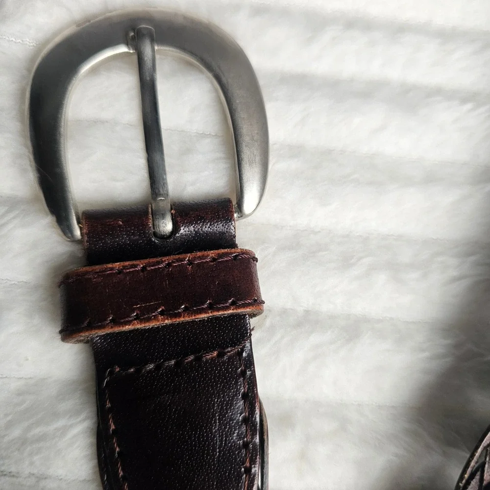 Womens 100% Genuine Leather Braided Belt M/L Brown Western Equestrian Cowgirl